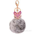 Rhinestone Fox Charm Rabbit Fur Ball Keychain For Women Bag